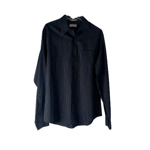 Van Heusen Broadcloth Mens Pinstripe Dress Shirt Black White M Medium - Picture 1 of 4
